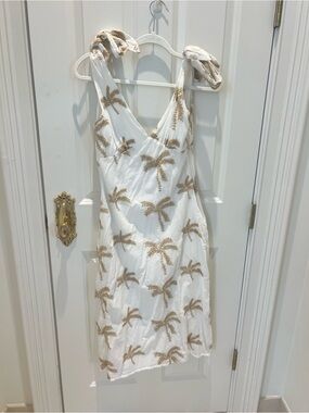 B.Right White Palm-Print Tie-Shoulder Sundress in Size Small